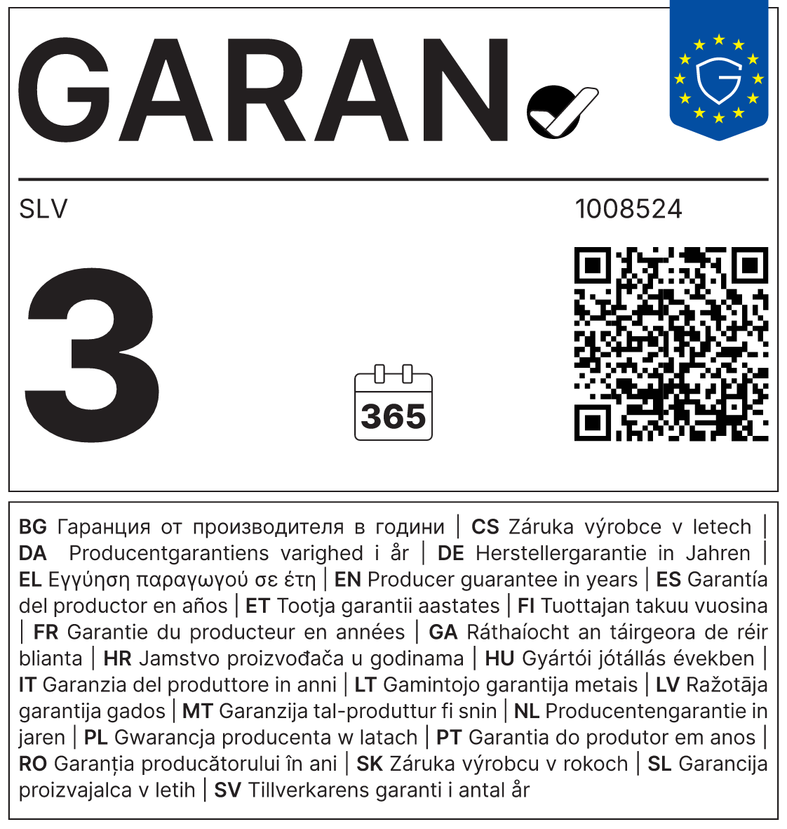 Garantielabel für SLV Artikel 1008524