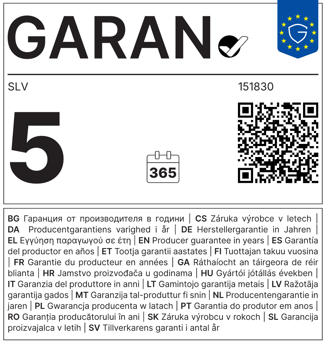 Garantielabel für SLV Artikel 151830