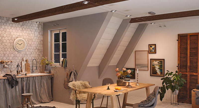 LED-Seilsystem für verwinkelte und kleine Esszimmer