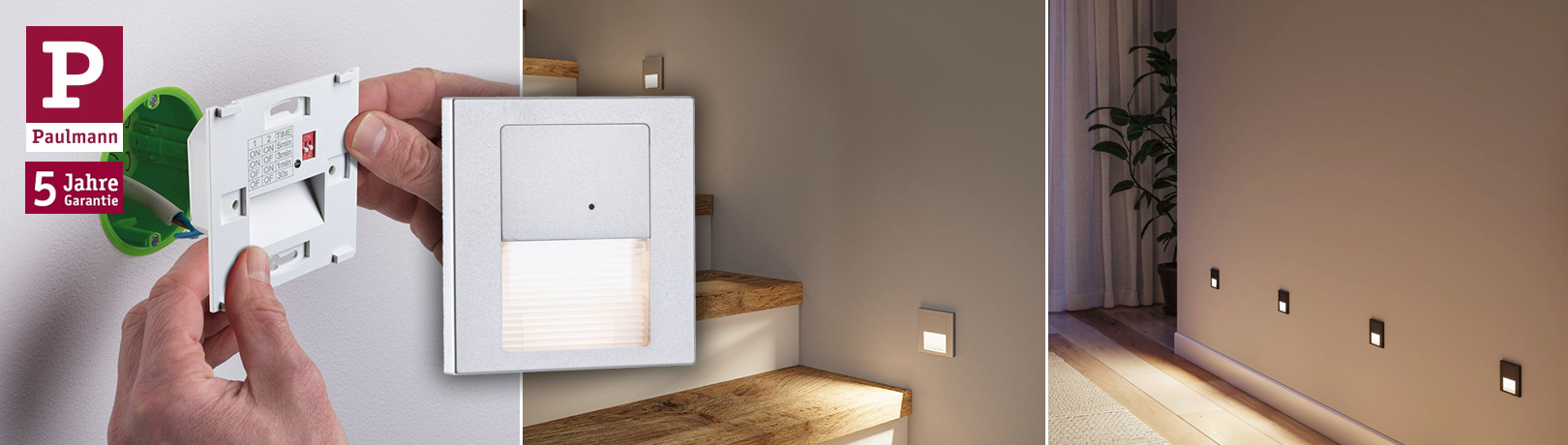 LED Wandeinbauleuchte Tsaro mit Bewegungsmelder, Lead- und Follow-Function, Orientierungslicht für Flure & Treppen