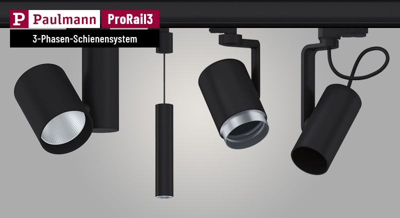 LED Strahler und Schienenspots in schwarz für das ProRail3 Hochvolt-Schienensystem