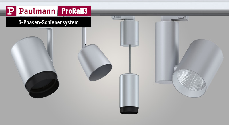 LED Strahler und Schienenspots in silber für das ProRail3 Hochvolt-Schienensystem