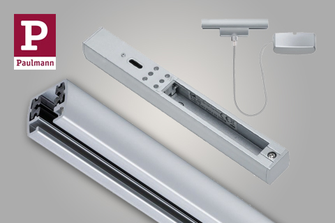 Schienen und Stromeinspeisung für URail Schienensystem Chrom matt