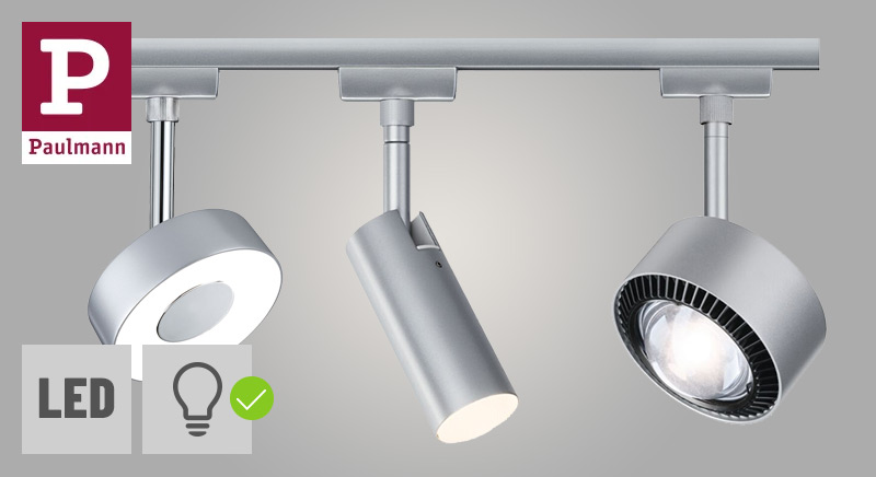 LED Schienenspots in chrom matt mit Leuchtmittel für Paulmann URail 230V Schienensystem
