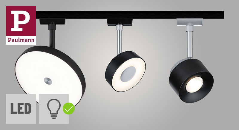 LED Schienenspots in schwarz matt mit Leuchtmittel für Paulmann URail 230V Schienensystem