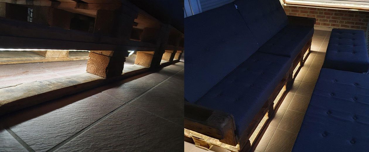Paletten Lounge mit LED Beleuchtung