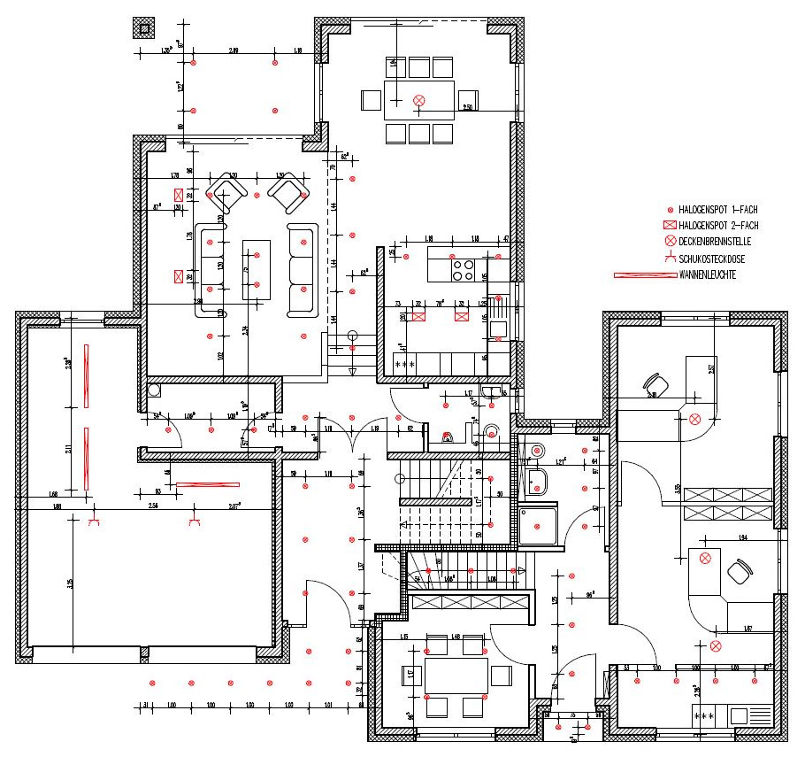 Wohnhaus Erdgeschoss mit LED Einbaustrahler