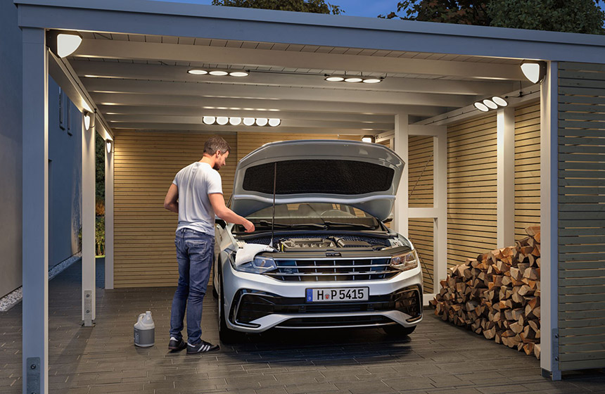 12 V Carport-Lichtsystem - innovatives Licht für den Autounterstand