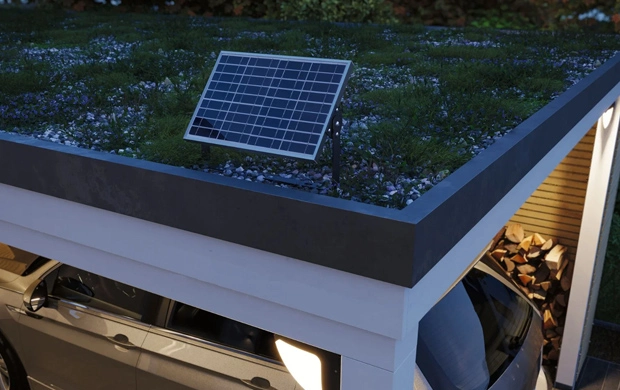 Solarmodul für stromlose Carport Beleuchtung