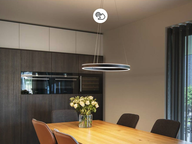 Exklusive ausgefallene Ring-Pendelleuchte in schwarz für das Esszimmer