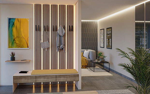 LED-Stripes für indirekte Beleuchtung hinter der Garderobe