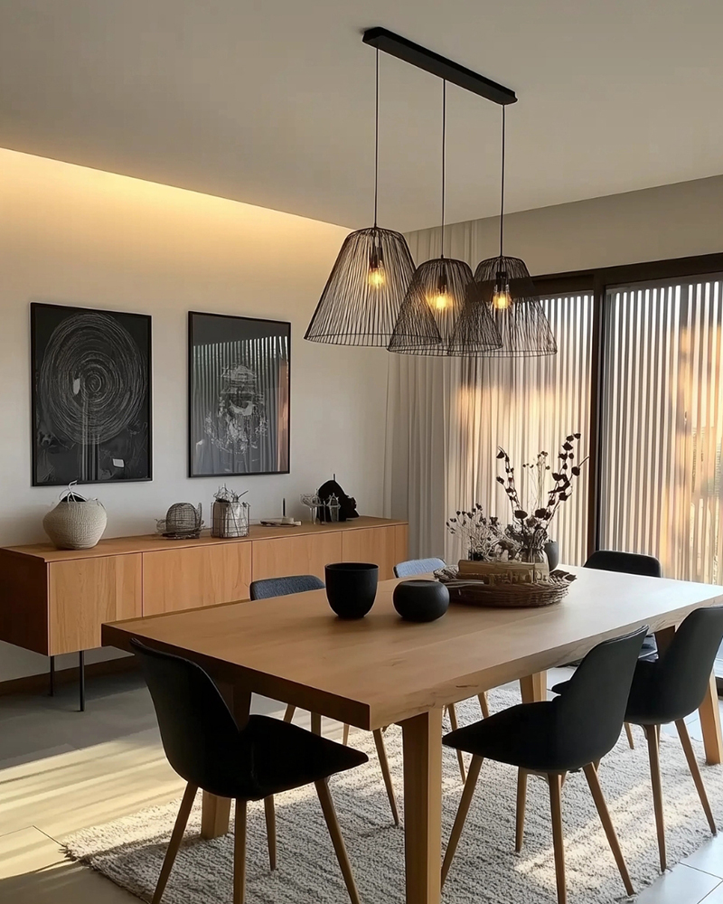 Modernes Esszimmer mit verschiedenen Lichtquellen Modernes Esszimmer mit verschiedenen Lichtquellen