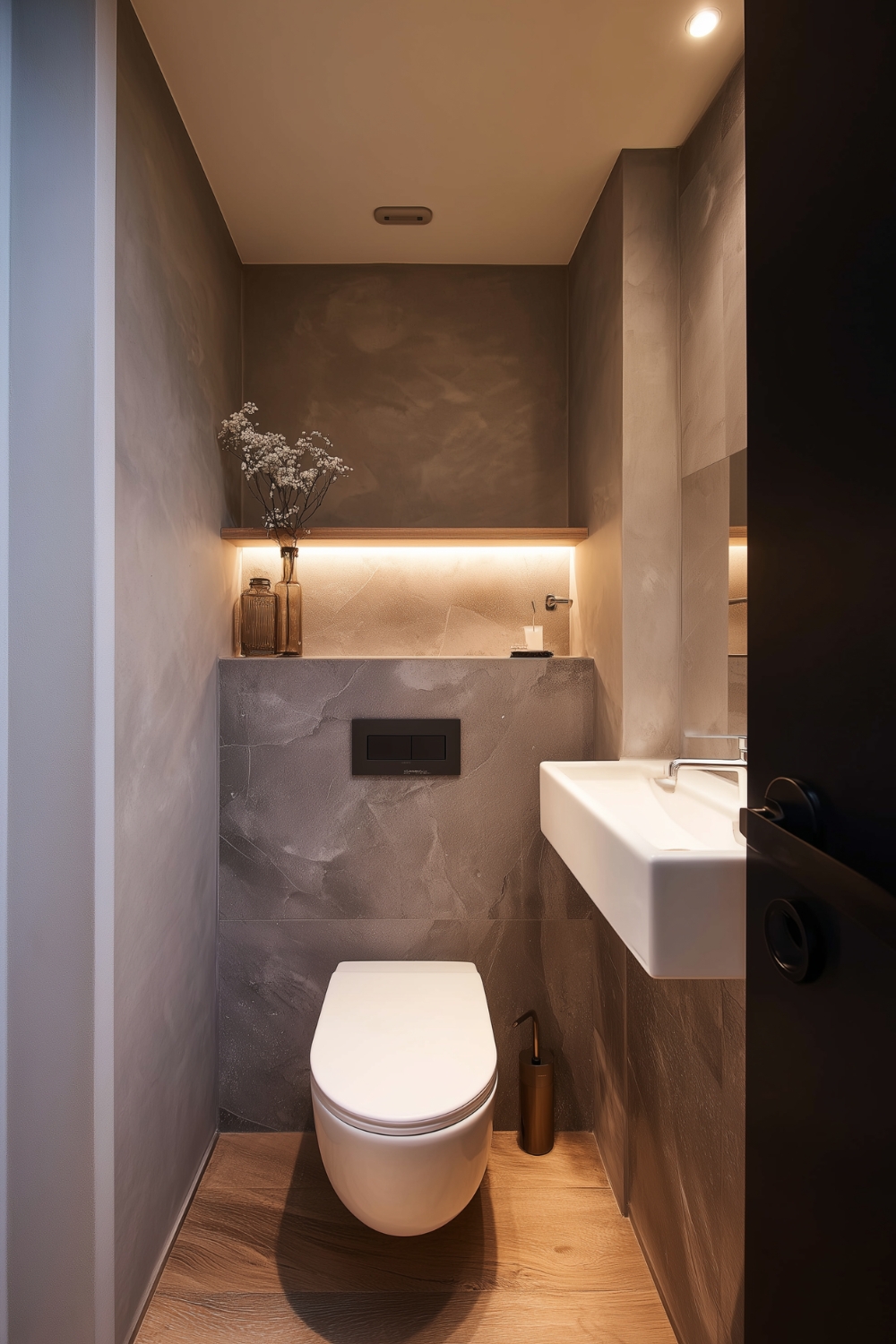 Gäste-WC mit Deckenspot direkt über dem Waschbecken