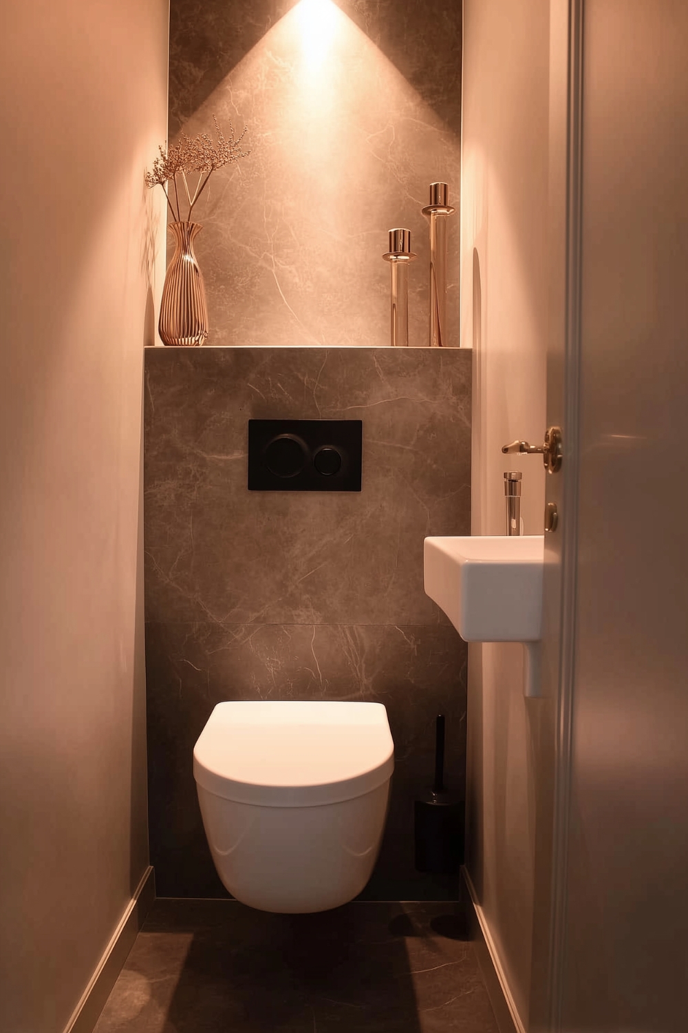 Wohnlich und romantisch beleuchtetes Gäste WC mithilfe weniger Details