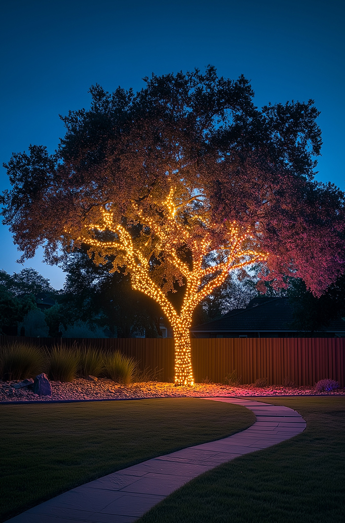 Mit einer dicht verlegten Lichterkette ist der schönste Baum im Garten auch in der Dunkelheit noch das absolute Highlight