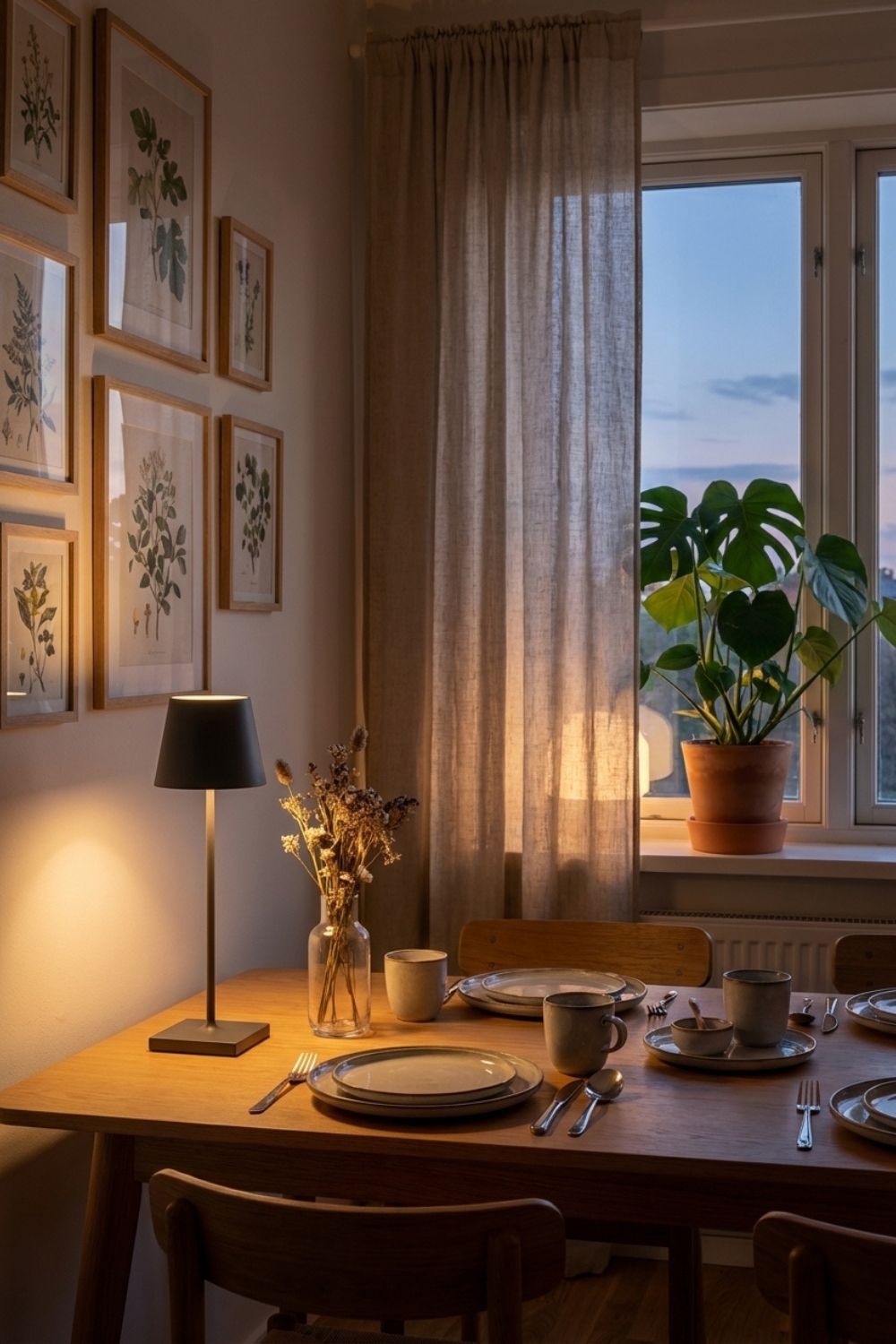 Gemütlich eingerichtetes Esszimmer mit Tischleuchte