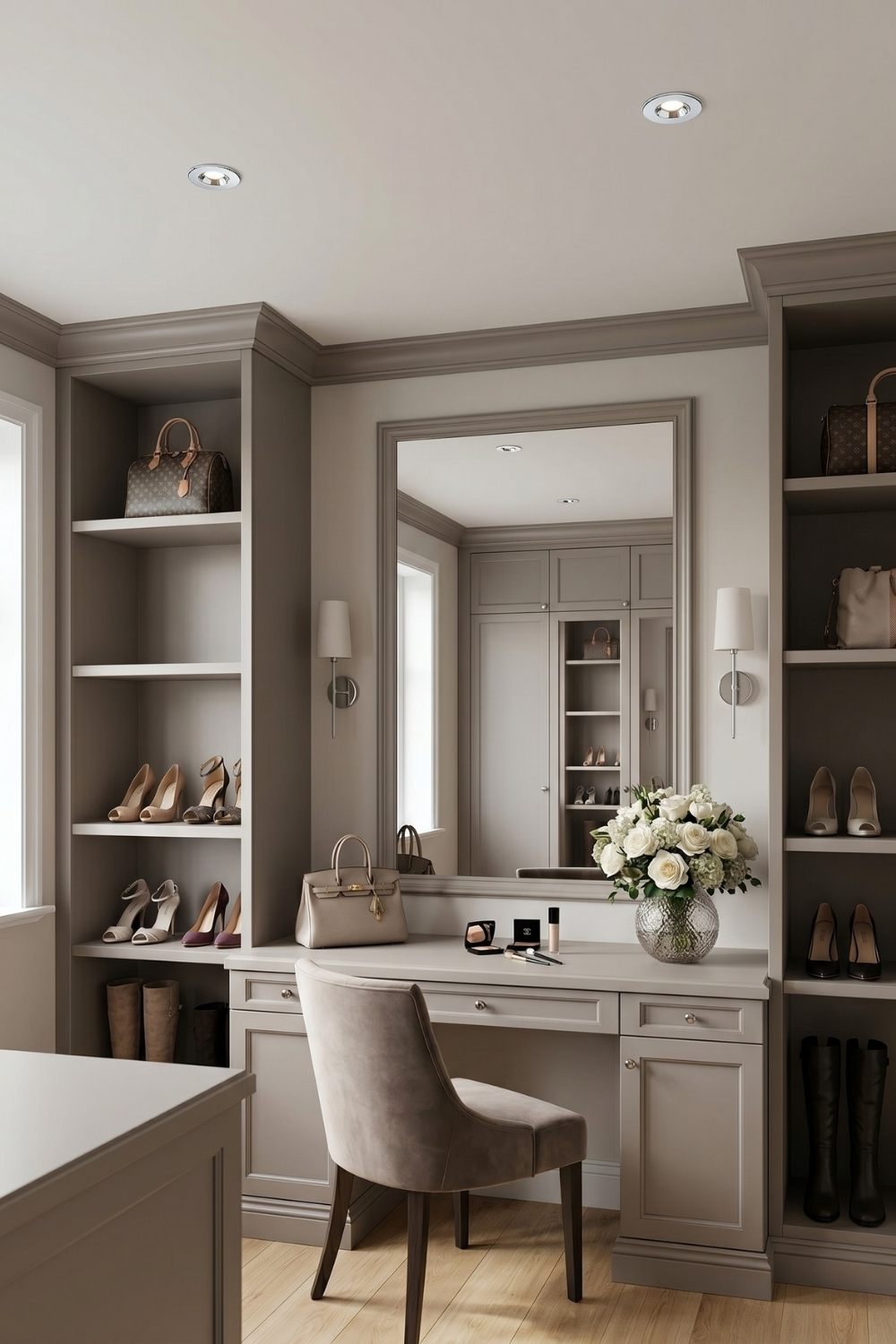 Ankleide mit Schminktisch und perfektem Tageslicht