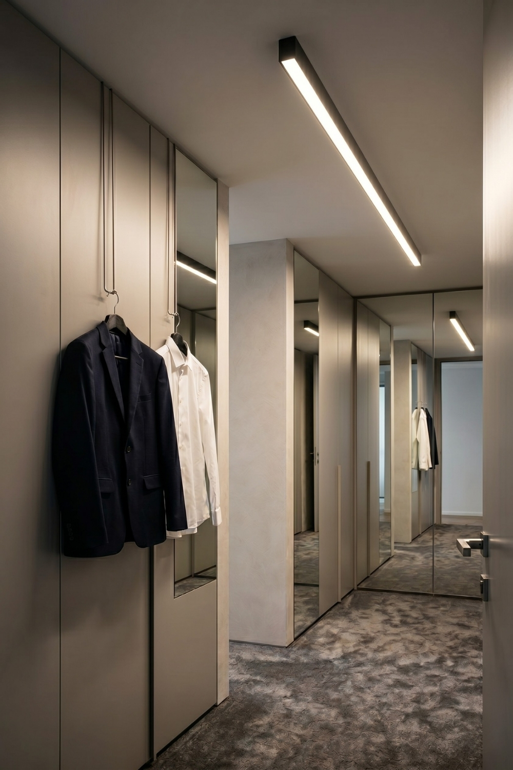 Hell und modern beleuchtetes Ankleidezimmer