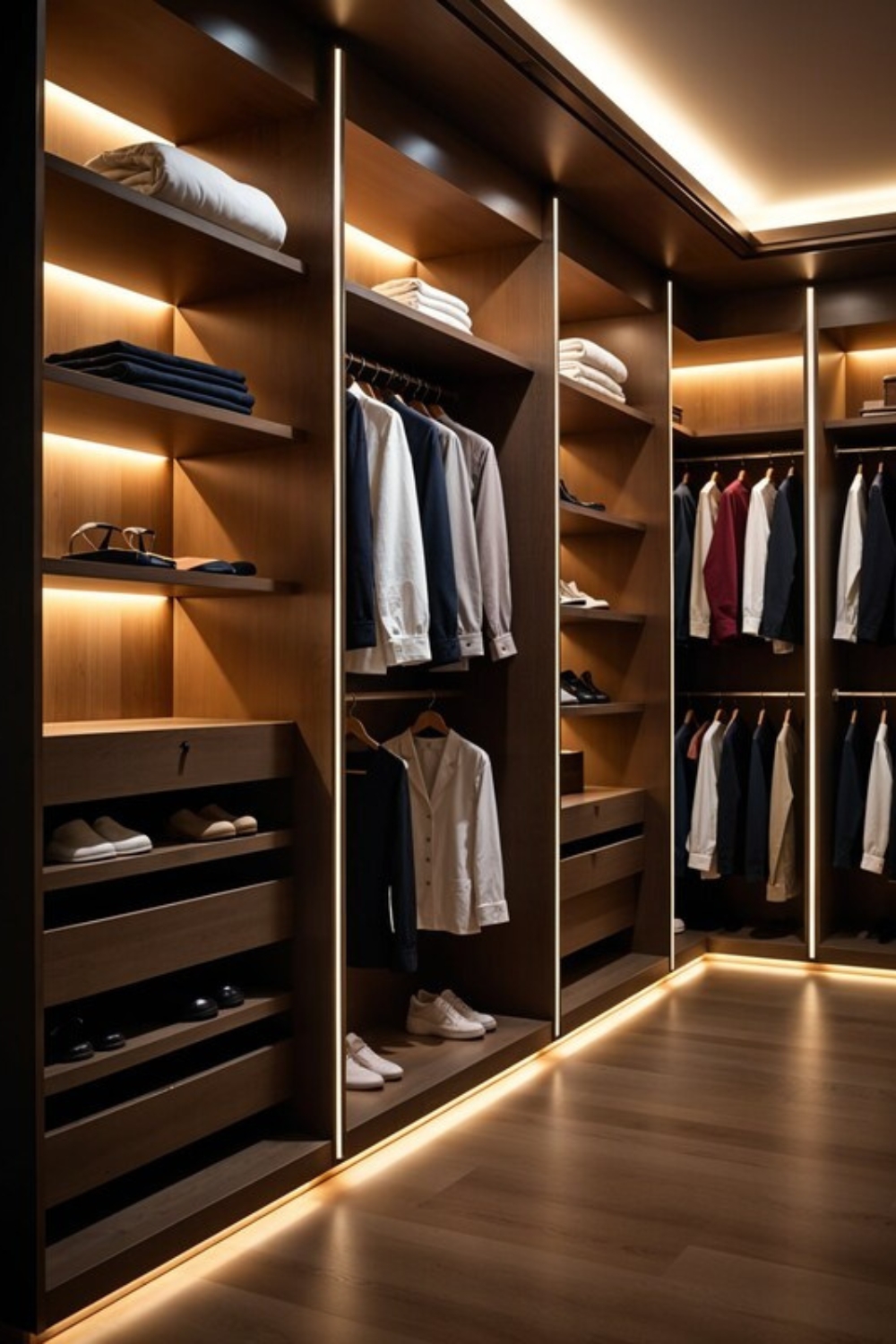 Kleiderschrank mit warmer Ausleuchtung von innen