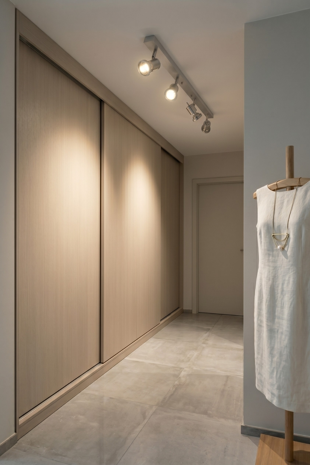 Sehr zurückhaltende Einrichtung mit dezenten Deckenstrahlern