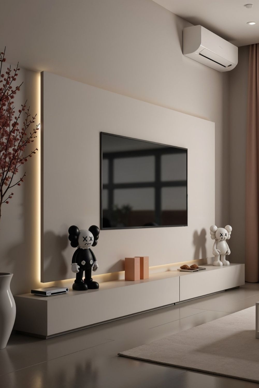Abgesetzte TV Wand mit hintergründiger indirekter Wandbeleuchtung durch LED Streifen