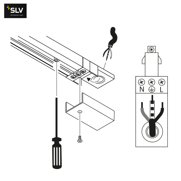 SLV Einspeiser Erde links für 1-Phasen Aufbauschiene HV-Stromschiene silbergrau