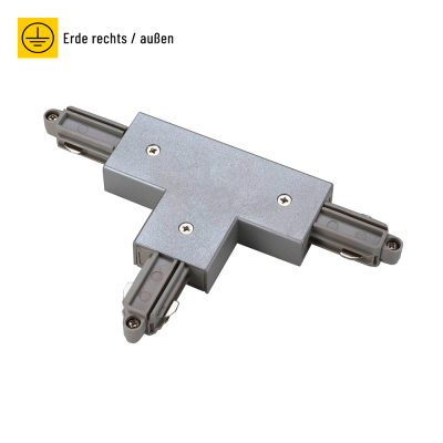 SLV T-Verbinder für 1-Phasen HV-Stromschiene, Aufbauversion silbergrau, Erde rechts