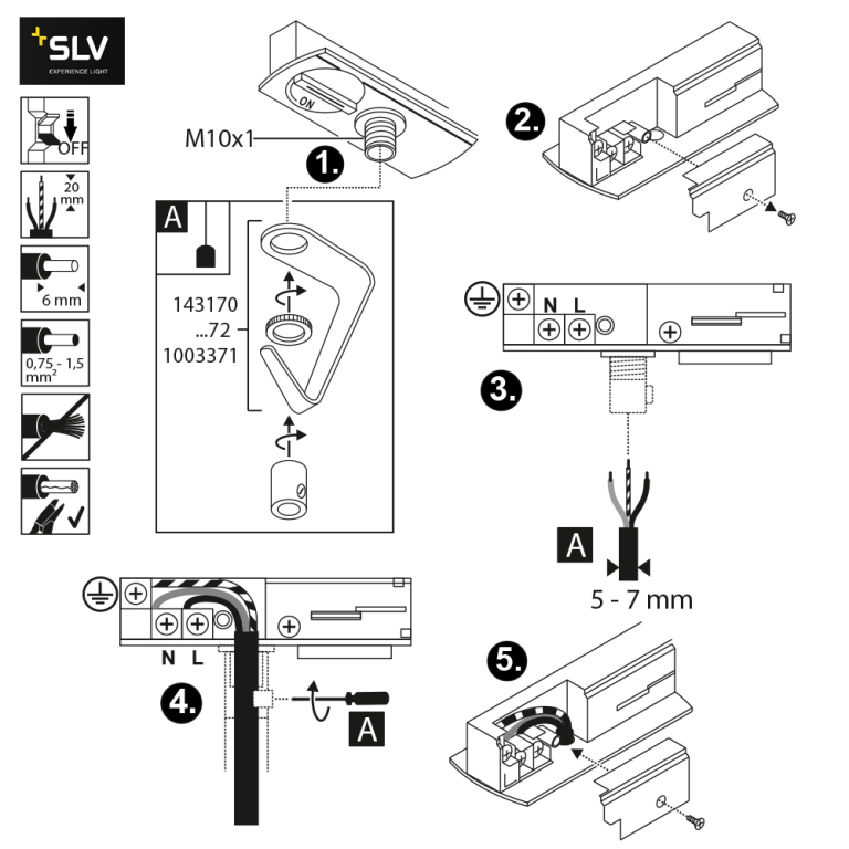 SLV 1-Phasen Pendelleuchtenadapter silbergrau inkl. Zugentlastung und Gewindestück