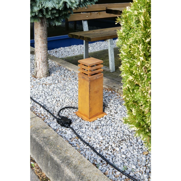 SLV RUSTY® SQUARE 40 Outdoor Standleuchte Pollerleuchte eckig E27 TC-DSE max. 11W IP55 FeCSi-Stahl gerostet Höhe 40cm