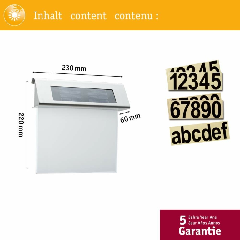 Paulmann Outdoor Solar LED Hausnummernleuchte Special Line IP44 inkl. Zahlen & Buchstaben