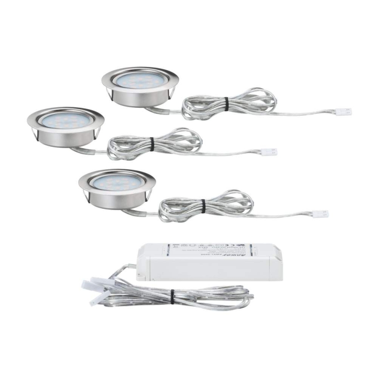 Paulmann LED Möbeleinbauleuchten Micro Line Eisen gebürstet rund 3er-Set 2700K inkl. Trafo