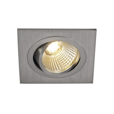 NEW TRIA LED DL SQUARE Set, Downlight, alu-brushed,6W,38°, 3000K, inkl. Treiber, Clipfed.