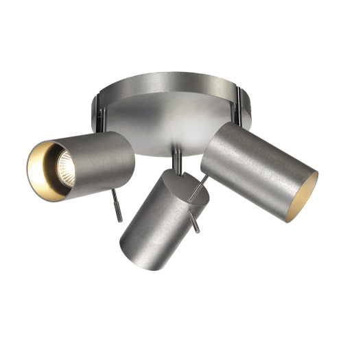 ASTO TUBE 3 ROUND Wand- und Deckenleuchte, runde Rosette, alu brushed, 3xGU10, max. 75W
