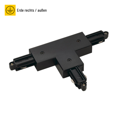 SLV T-Verbinder Erde rechts für 1-Phasen Aufbauschiene HV-Stromschiene schwarz