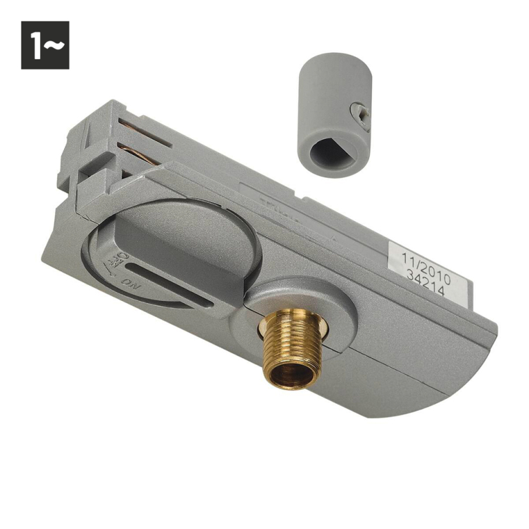 SLV 1-Phasen Pendelleuchtenadapter mit Haken silbergrau inkl. Zugentlastung und Gewindestück