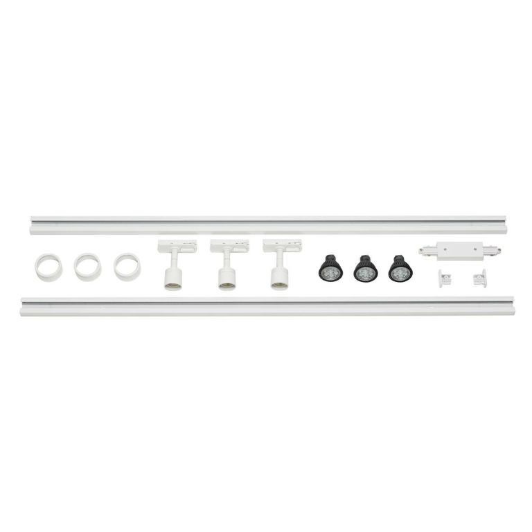SLV 1-Phasen Hochvolt-Set weiß 2x1m Stromschiene + 3x PURI Spot + GU10 LED Leuchtmittel