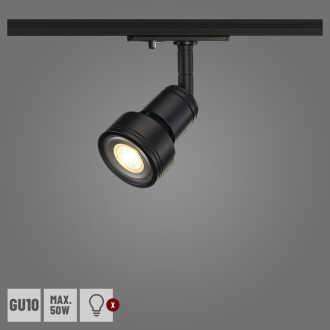 PURI Leuchtenkopf, schwarz, GU10, max. 50W, inkl. 1P.-Adapter