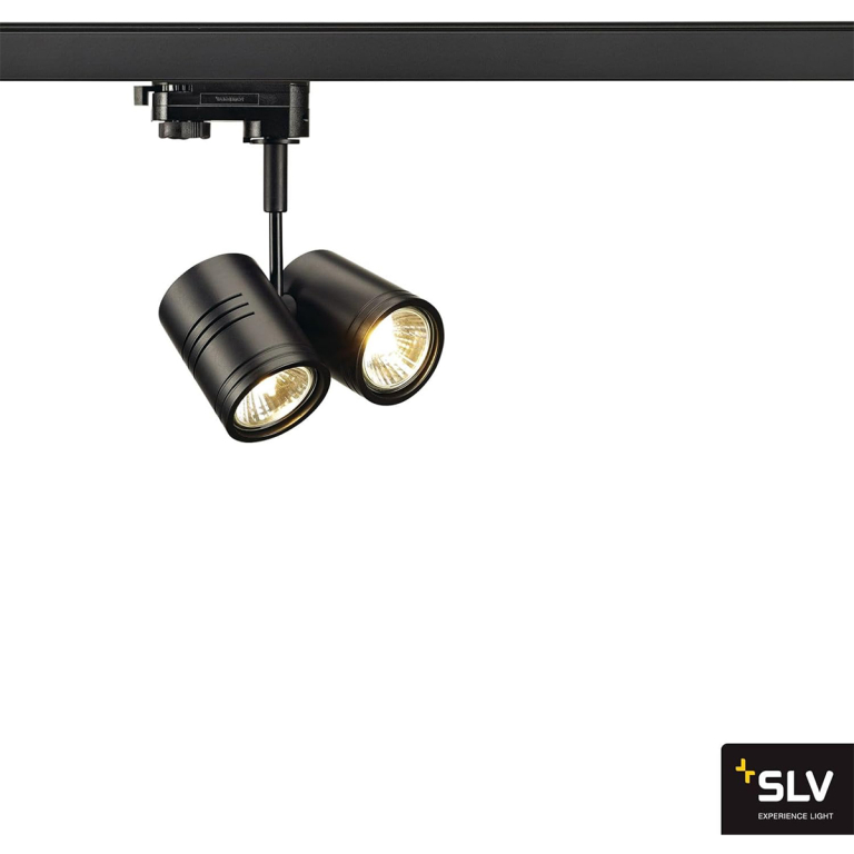 SLV 3-Phasen Schienen-Strahler BIMA II matt schwarz zweiflammig 2x GU10 QPAR51 max. 50W inkl. 3P.-Adapter
