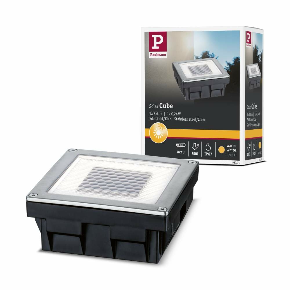 Paulmann 93774 Solar LED Bodeneinbauleuchte Cube 10x10cm edelstahl IP67  3.6lm 2700K