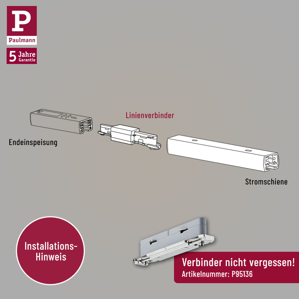 Paulmann 95086 URail Schiene 10 cm Chrom matt 230V | Lampen1a