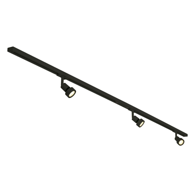 SLV 1-Phasen Hochvolt-Set schwarz 2x1m Stromschiene + 3x PURI Spot + GU10 LED Leuchtmittel