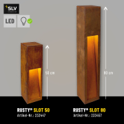 RUSTY® SLOT 50 LED Outdoor Standleuchte 3000K 30lm IP55 FeCSi-Stahl gerostet Höhe 50cm