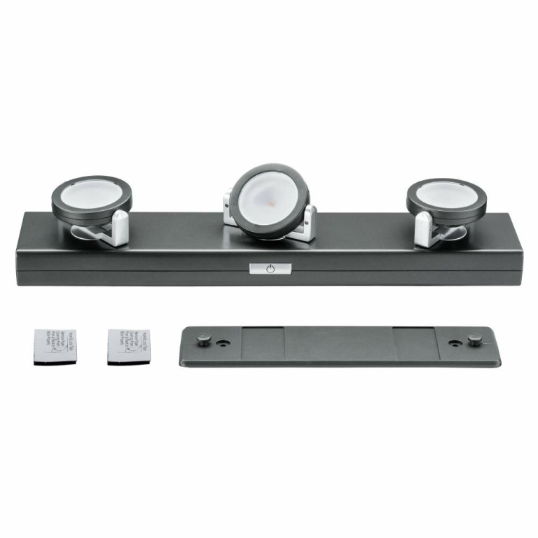 Paulmann LED-Schrankleuchte Rotate 3er-Spot Batteriebetrieb anthrazit schwenkbar dimmbar mit Schalter