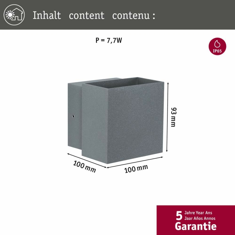 Paulmann LED Außenwandleuchte Cybo Grau Up & Down IP65 eckig 2700K 2x3,5W 10x10 cm