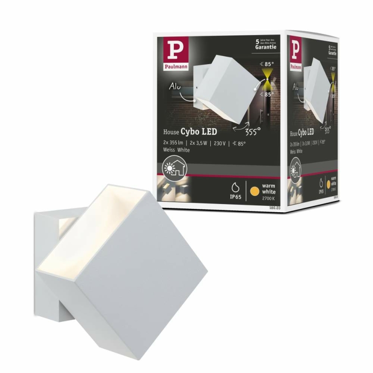 Paulmann LED Außenwandleuchte Cybo Weiß Up & Down IP65 eckig 2700K 2x3,5W 10x10 cm