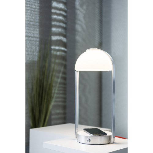 SLV BRENDA LED, Tischleuchte + Qi 1.2 USB, weiss/ silber