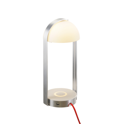 SLV BRENDA LED, Tischleuchte + Qi 1.2 USB, weiss/ silber