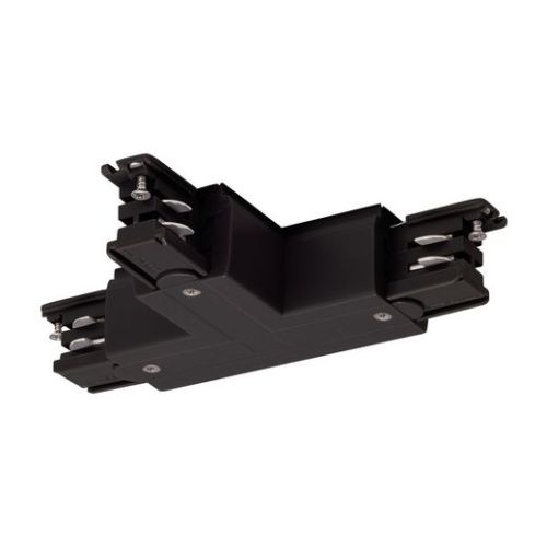 SLV T-Verbinder links Erde innen schwarz mit Einspeisemöglichkeit für S-TRACK 3-Phasen Aufbauschiene