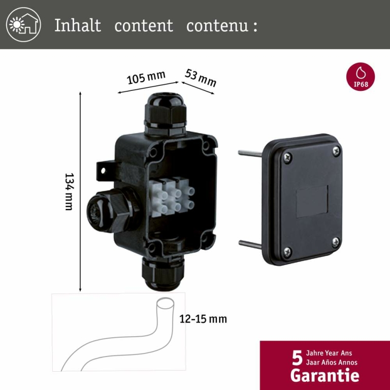 Paulmann Outdoor Verbindungsbox Kabeldurchmesser bis 15mm IP68 Schwarz