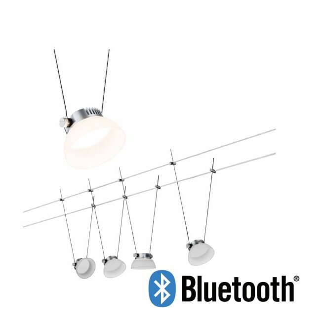 Paulmann LED Seilsystem Smart Home Bluetooth IceLED Basisset 4x200lm 4x4W Tunable White 230/12V Chrom matt/Weiß